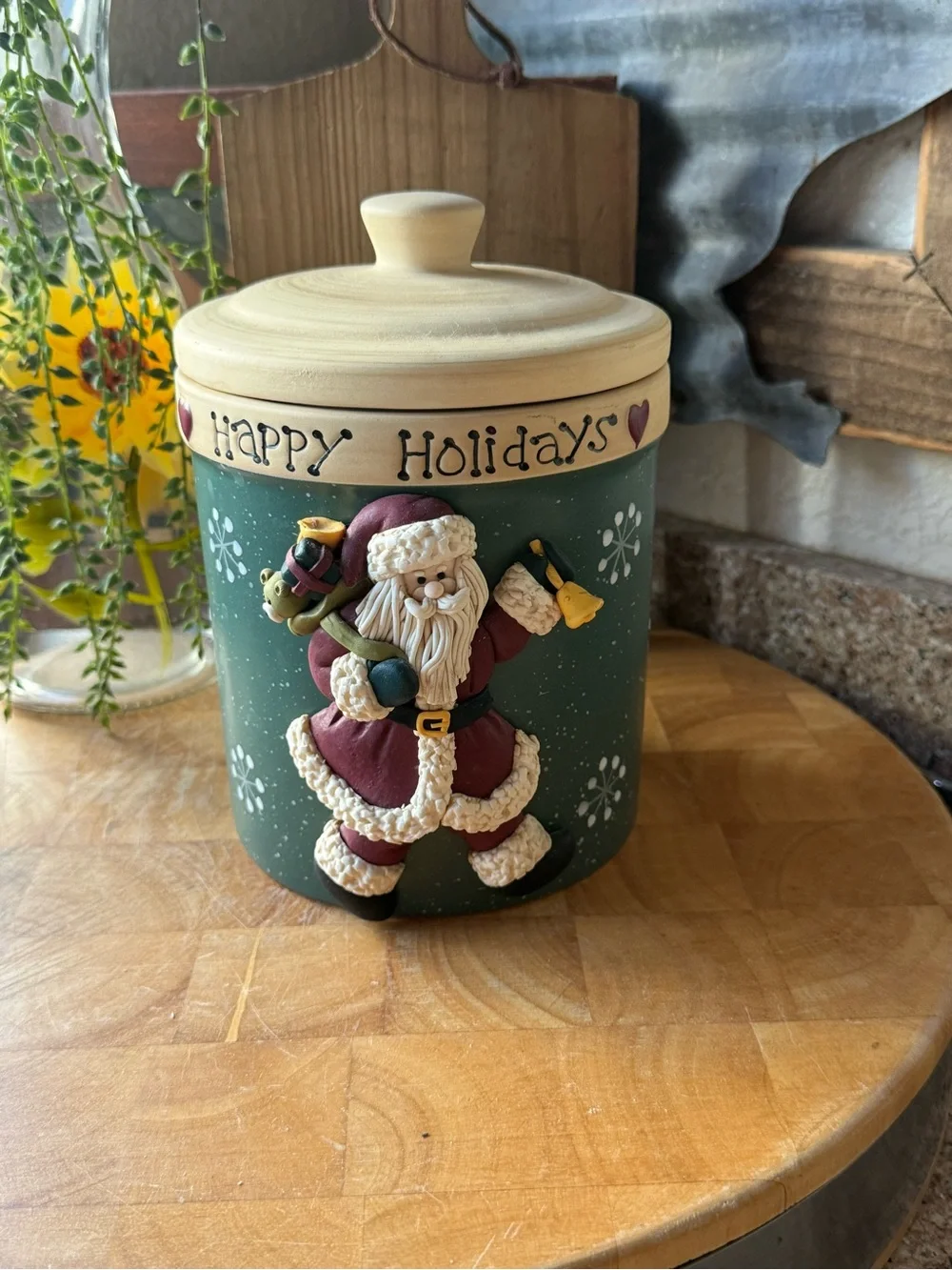 Vintage Happy Holidays Christmas Cookie Canister | Santa, Penguin & Snowman
